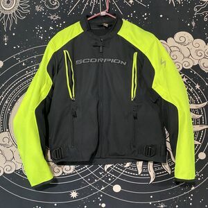 Scorpion EXO Motorcycle Jacket Mens Large With Pads Full Zip Black & Neon